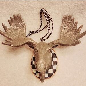 MacKenzie-Childs Silver Moose Ornament with Gold Accents